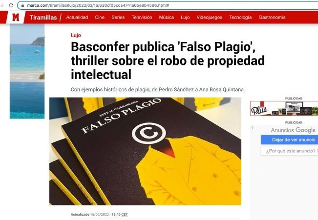 [PRENSA] Basconfer publica 'Falso Plagio', thriller sobre el robo de propiedad intelectual